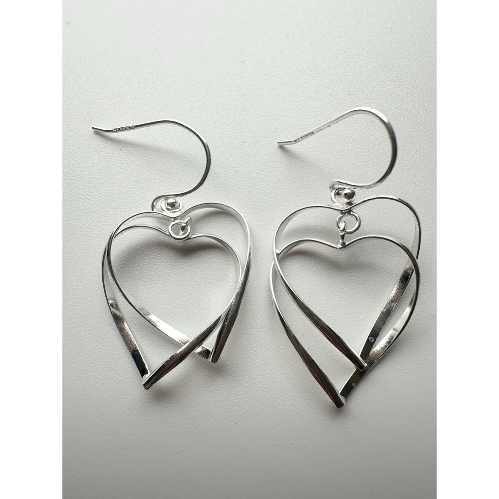 925 Sterling Silver Double Heart Drop Earrings